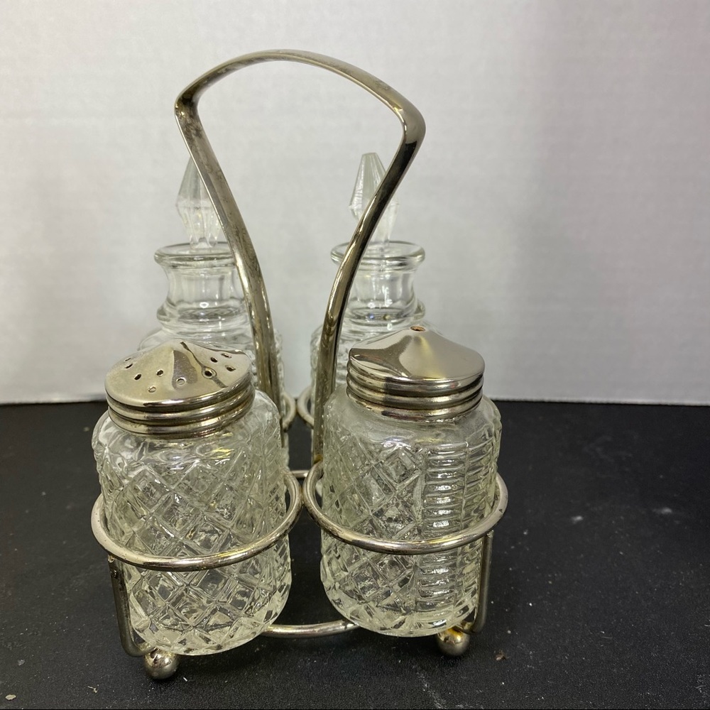 Vintage cut glass condiment cruet set - Picture 2 of 7